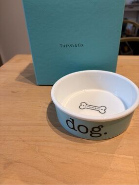 Tiffany & Co. Dog Bowl in Signature Blue with Black Lettering